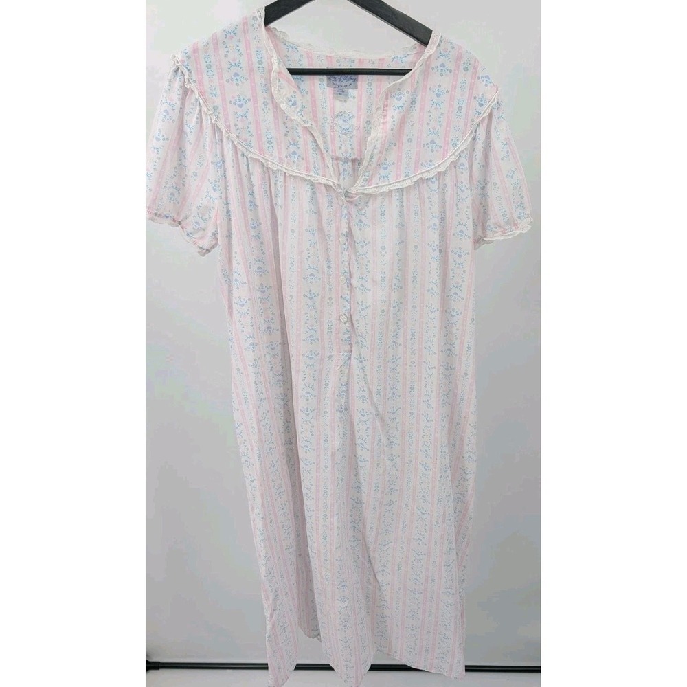 Lanz Of Salzburg Chemise Nightgown Size M Floral Pink Coquette Cottage Flowy